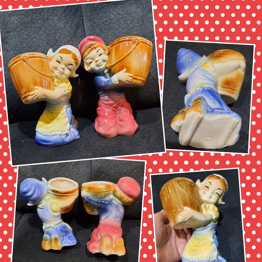 Lot 2 Vtg Royal Copley Dutch boy & girl pair lil planters MCM
